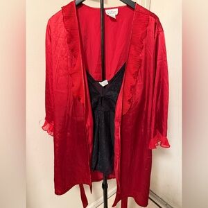 Othr Red Satin Robe with Black Lace Slip